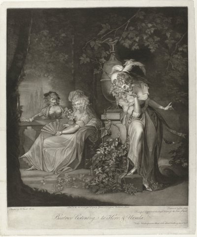Hero og Ursula bliver overhørt af Beatrice Beatrice lytter til Hero & Ursula (titel på objekt) af John Jones