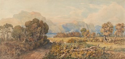 Landskab med flod og bjerge af John Joseph Cotman
