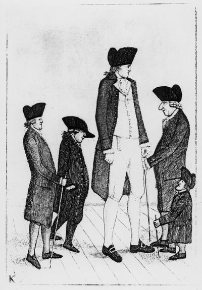 Byrne, den irske kæmpe, Mr. Watson, Mr. McGowan, Mr. Fairholme og Geordie Cranstoun, 1784 af John Kay