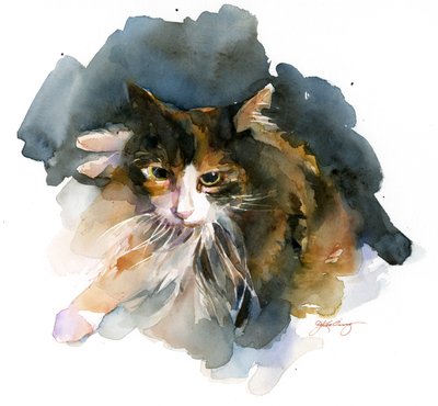 Calico Cat, 2015, (akvarel) af John Keeling
