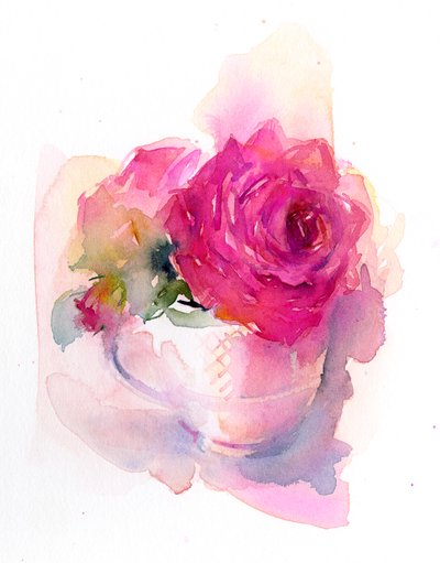 Rose i tekop, 2017, (akvarel) af John Keeling