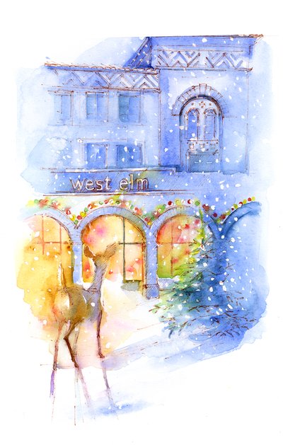 West Elm at Christmas, 2016, (akvarel) af John Keeling
