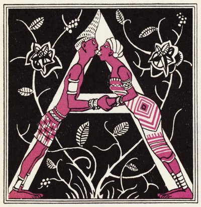 Udsmykning til historien om Aladdin og den vidunderlige lampe (farve litho) af John Kettelwell