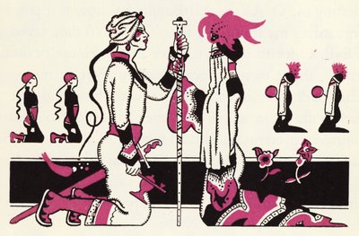 Udsmykning til historien om Aladdin og den vidunderlige lampe (farve litho) af John Kettelwell