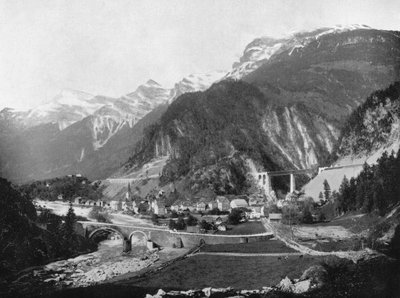 St Gotthard Pass and Bridge, Schweiz, 1893. af John L. Stoddard
