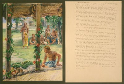 Præsentation af madgaver på Manono Island, Samoa af John La Farge