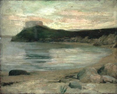 Studie af aftenlys, Fort Dumpling, Newport Harbor (olie på lærred) af John La Farge or Lafarge