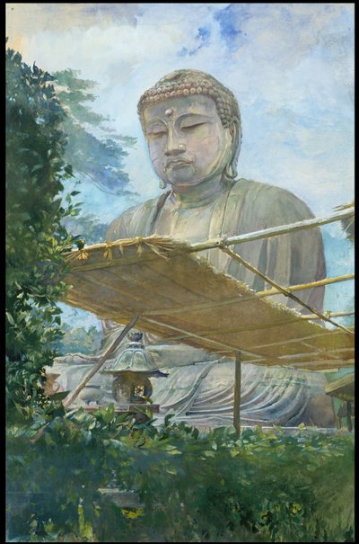 Den store statue af Amida Buddha i Kamakura, kendt som Daibutsu, fra præstens have af John La Farge or Lafarge