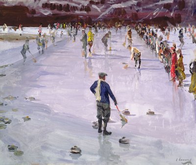Curling i Wengen (olie på lærred) af John Lavery