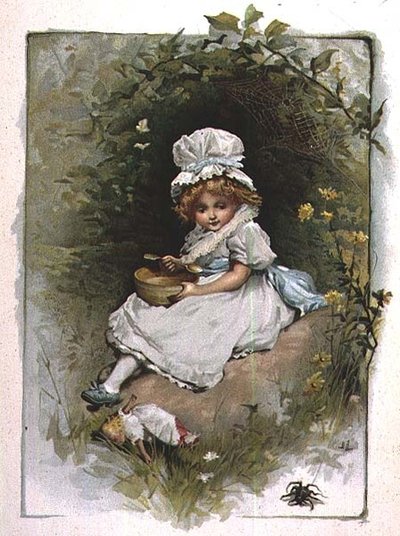 Lille Miss Muffet, fra en illustreret bog med børnerim af John Lawson