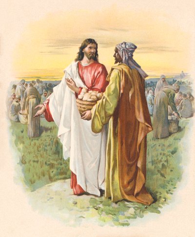 Bespisningen af de fem tusinde (farvelitografi) af John Lawson