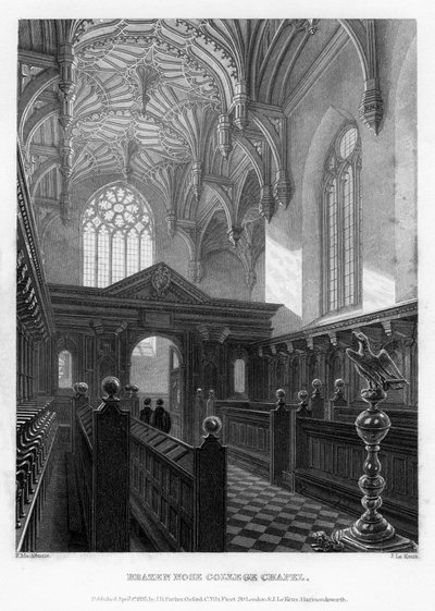 Brazen Nose Brasenose College Chapel, Oxford University, 1835. af John Le Keux
