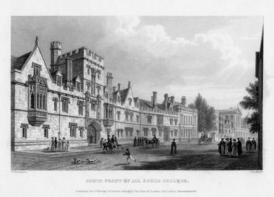 Sydfronten af All Souls College, Oxford University, 1834. af John Le Keux