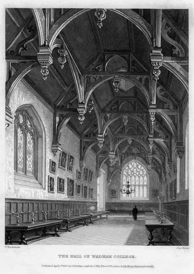 The Hall of Wadham College, Oxford University, 1836. af John Le Keux