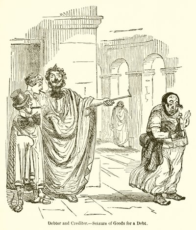 Debitor og Kreditor.--Beslaglæggelse af Gods for en Gæld af John Leech