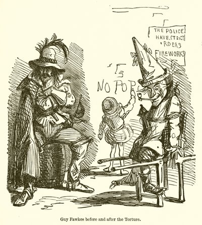 Guy Fawkes før og efter torturen af John Leech