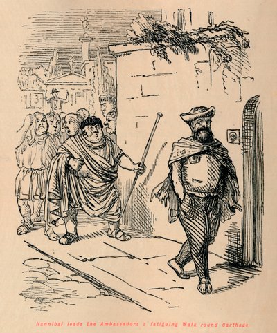 Hannibal leder ambassadørerne en anstrengende gåtur rundt i Kartago, 1852 af John Leech