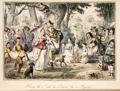 Henry VIII and his Queen Out-a-Maying, fra The Comic History of England, pub. 1864 (håndfarvet radering) af John Leech