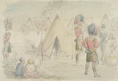 Highland Regiment in Camp (wc og grafit på papir) af John Leech