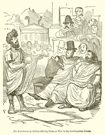Hans Excellence Q. Fabius tilbyder fred eller krig til det karthagiske senat af John Leech
