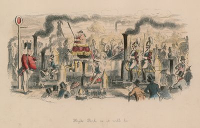 Hyde Park, som den vil være (farvet gravering) af John Leech