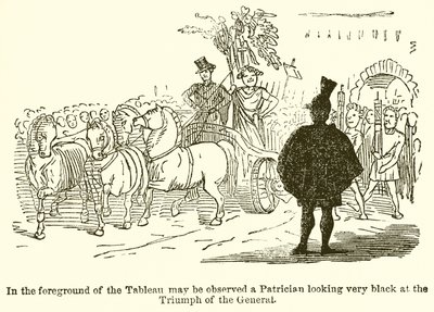 I forgrunden af tablået kan man observere en patricier, der ser meget sort ud ved generalens triumf af John Leech