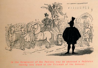I forgrunden af bordet kan man observere en patricier, der ser meget sort ud på triumfen af t. af John Leech