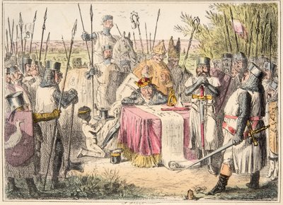 King John Signing Magna Carta, fra The Comic History of England, pub. 1864 (håndfarvet radering) af John Leech
