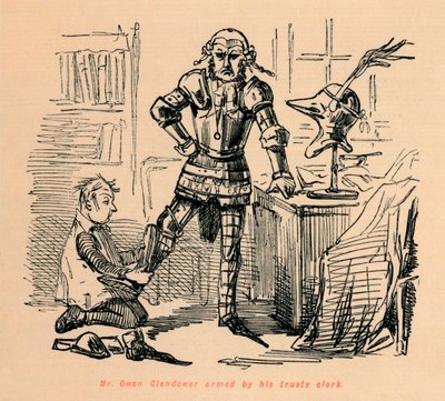 Mr. Owen Glendower bevæbnet af sin trofaste kontorist, c1860, c1860 af John Leech