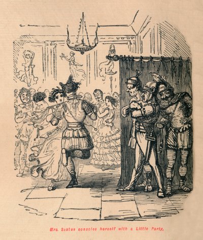 Fru Sextus trøster sig med en lille fest, 1852 af John Leech