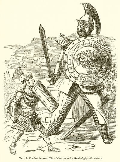 Fantastisk kamp mellem Titus Manlius og en galak af gigantisk statur af John Leech