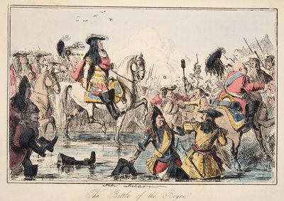 The Battle of the Boyne, fra The Comic History of England, pub. 1864 (håndfarvet radering) af John Leech