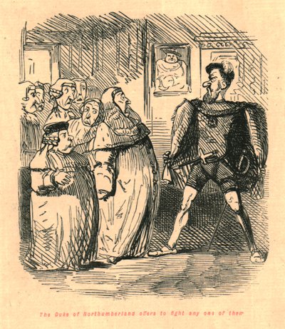 Hertugen af Northumberland tilbyder at bekæmpe enhver af dem, 1897. af John Leech
