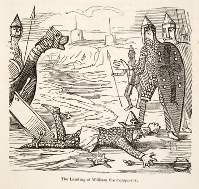 The Landing of William the Conqueror, fra The Comic History of England, pub. 1864 (træsnit) af John Leech
