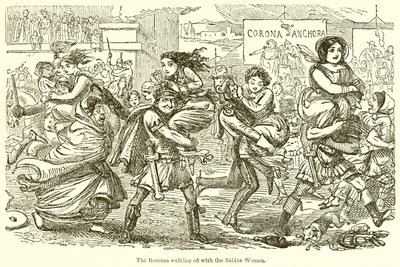 Romerne går bort med sabinerkvinderne af John Leech