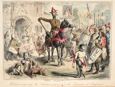 Vilhelm Erobreren inspicerer de frivillige før invasionen af England, fra The Comic History of England, pub. 1864 (håndfarvet radering) af John Leech