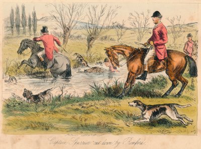 Kaptajn Spurrier skåret ned af Romford, 1865. Kunstnere: John Leech, Hablot Knight Browne. af John Leech and Hablot Knight Browne