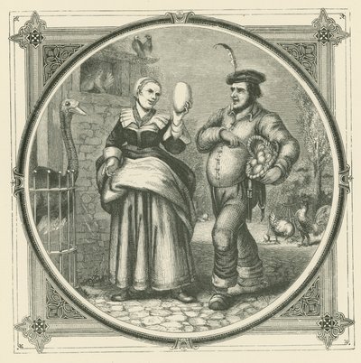 En høne lægger hver dag, men en struds kun én gang om året (gravering) af John Leighton