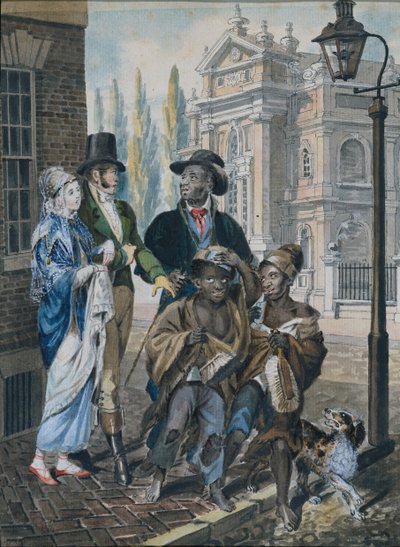 Verdslige Folkespørgsmål Skorstensfejere og deres Mester før Kristi Kirke..., 1811-ca. 1813. af John Lewis Krimmel