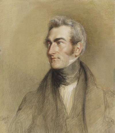 Portræt af Chambers Hall, 1835 (sort og rødt kridt) af John Linnell