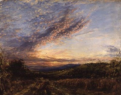 Solnedgang over et hedelandskab, begyndelsen af 1850