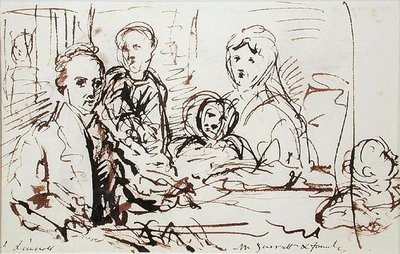 William Albin Garratt og familie, ca. 1830 (pen og blæk på papir) af John Linnell