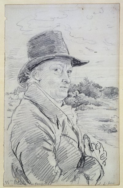 William Blake iført en hat, (indskrift: Wm Blake at Hampstead) c.1825 (blyant) af John Linnell