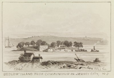 Bedloe Island fra Communipaw Ave., Jersey City, N.J., 1861 af John M. August Will