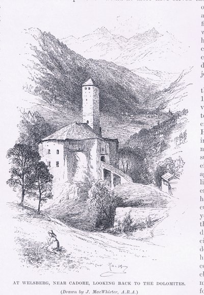 Ved Welsberg, nær Cadore, ser tilbage til Dolomitterne, fra The Magazine of Art 1893, Cassell and Company af John MacWhirter
