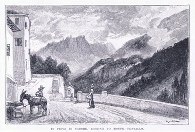 I Pieve Di Cadore, ser til Monte Cristallo, fra The Magazine of Art 1893, Cassell and Company af John MacWhirter