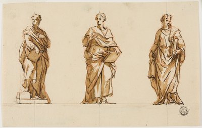 Tre studier til statue af John Locke af John Michael Rysbrack