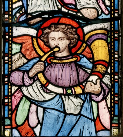 Engel blæser i horn, 1861 (farvet glas) af John Millner Allen