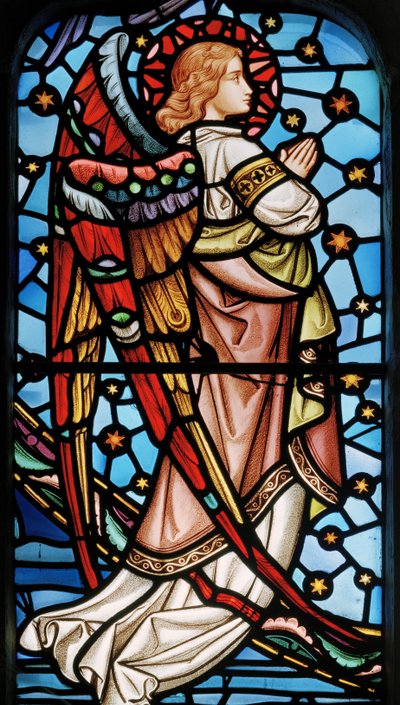 Cuxton, Sankt Michael, østvindue, Lavers & Barraud, John Millner Allen (1827-1902), Engel fra Kristus i majestæt med helgener, ca. 1865 af John Millner Allen