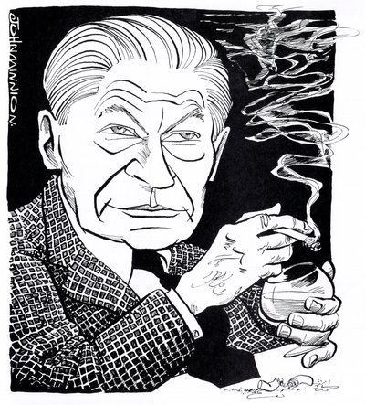 Arthur Koestler, karikatur af John Minnion